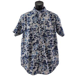 Columbia Men’s Sailboat Lighthouse Print Button Up Short Sleeve Shirt Sz Medium